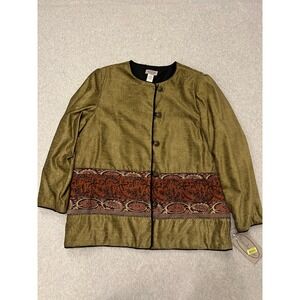 Stonebridge Paisley Floral Jacket Women Plus Size 1X Tribal Boho Lined Green NWT